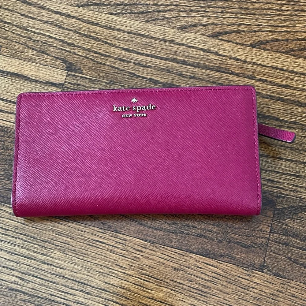 Kate Spade Leather Snap Closure Bi-Fold Wallet in Wine Color